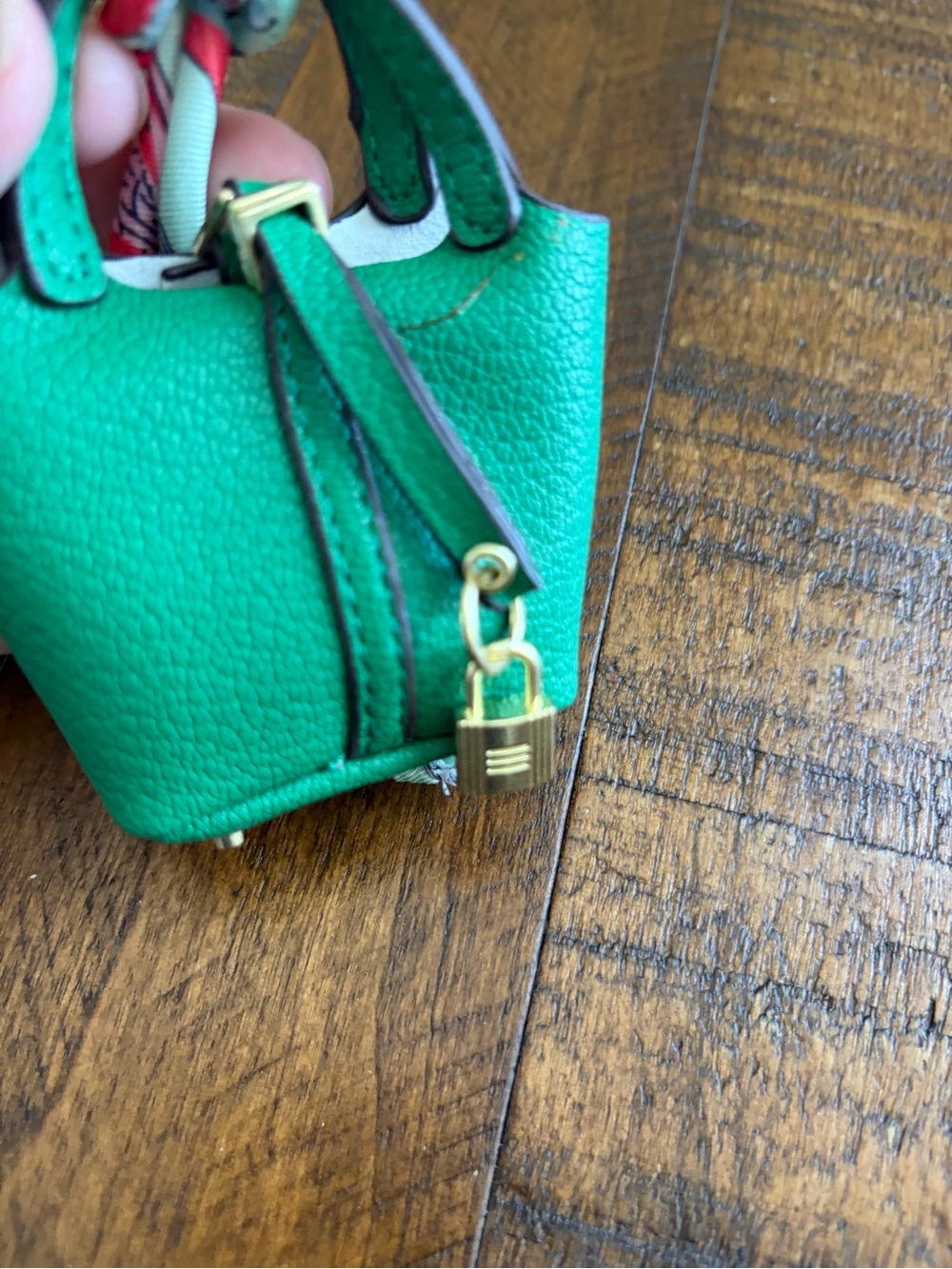 Green Leather Mini Tote Bag with Gold Padlock